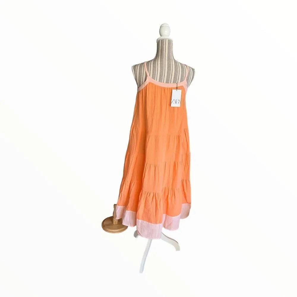ZARA Kids | Tangerine | PIPED TEXTURED DRESS